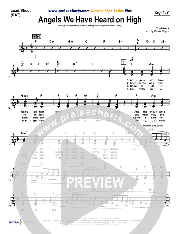 Angels We Have Heard On High Lead Sheet (Traditional Carol / PraiseCharts)