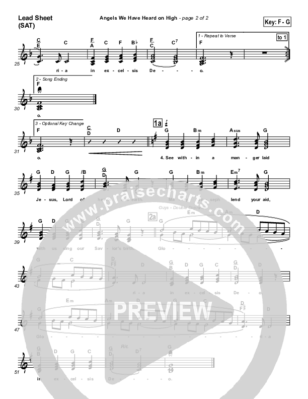 Angels We Have Heard On High Lead Sheet (SAT) (Traditional Carol / PraiseCharts)
