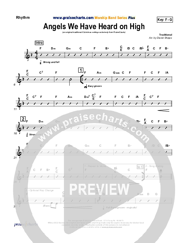 Angels We Have Heard On High Rhythm Chart (Traditional Carol / PraiseCharts)