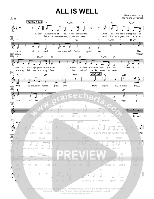 All Is Well Lead Sheet (Sovereign Grace)