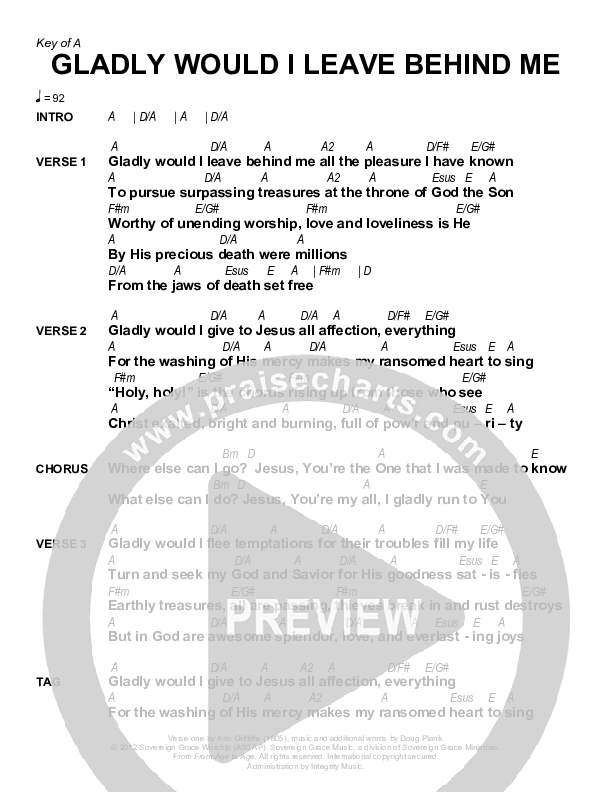 Gladly Would I Leave Behind Me Chords & Lyrics (Sovereign Grace)