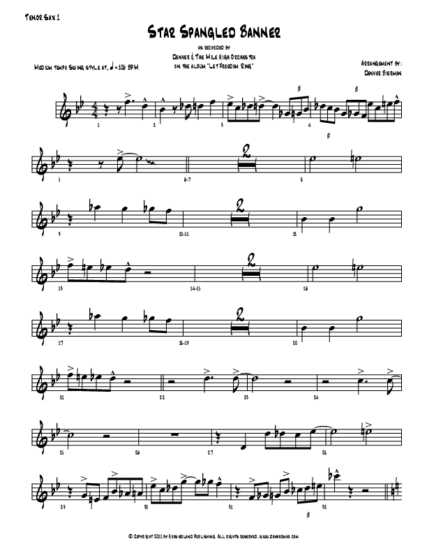 Star Spangled Banner Tenor Sax 1/2 (Denver Bierman)