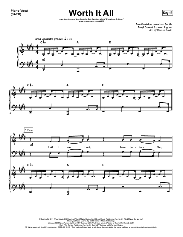 Worth It All Piano/Vocal (SATB) (Ben Cantelon)