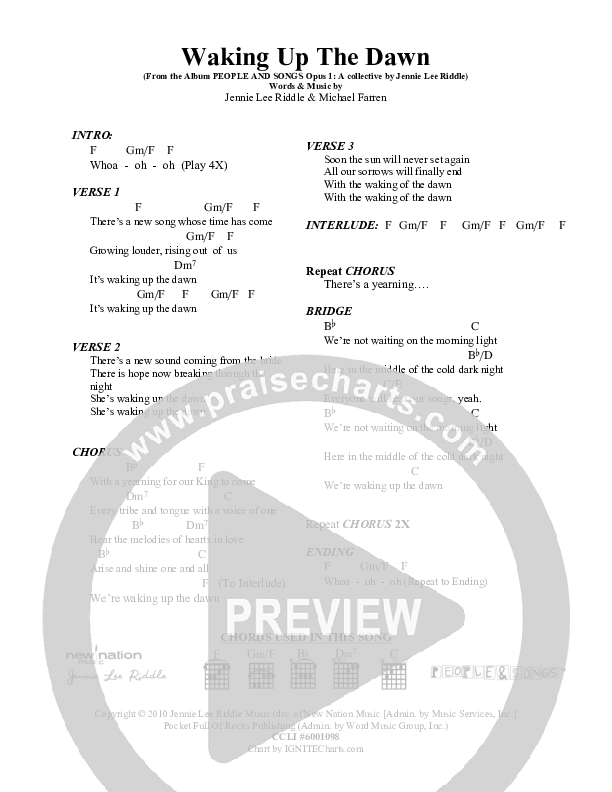 Waking Up The Dawn Chord Chart (Jennie Riddle / People & Songs)