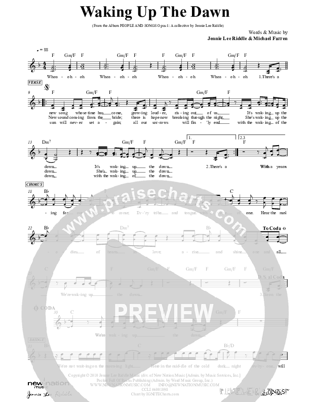 Waking Up The Dawn Lead Sheet (Jennie Riddle / People & Songs)