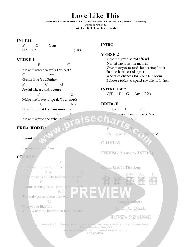 Love Like This Chord Chart (Jennie Riddle / People & Songs)