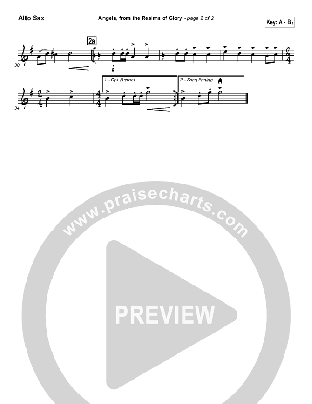 Angels From The Realms Of Glory Alto Sax (Traditional Carol / PraiseCharts)