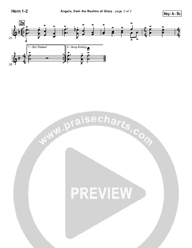 Angels From The Realms Of Glory French Horn 1/2 (Traditional Carol / PraiseCharts)