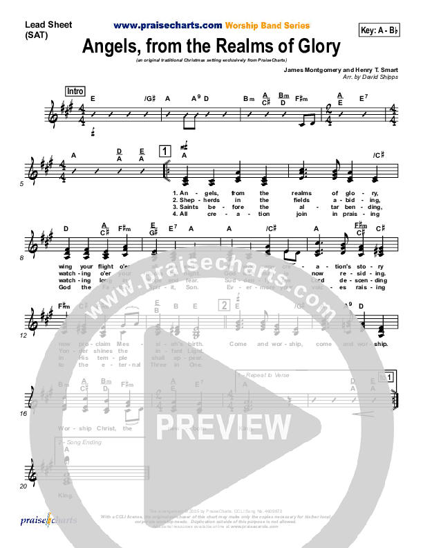 Angels From The Realms Of Glory Lead Sheet (Traditional Carol / PraiseCharts)