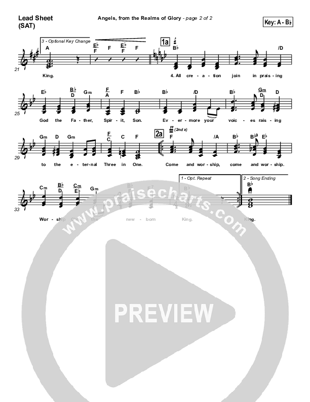 Angels From The Realms Of Glory Lead Sheet (SAT) (Traditional Carol / PraiseCharts)