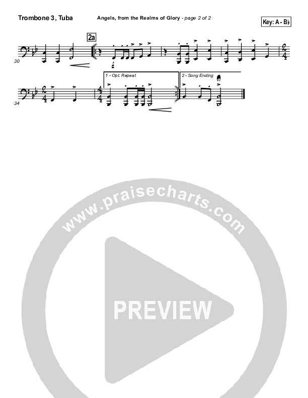 Angels From The Realms Of Glory Trombone 3/Tuba (Traditional Carol / PraiseCharts)