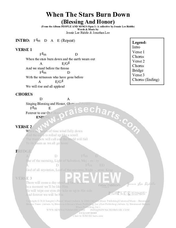 When The Stars Burn Down Chord Chart (Jennie Riddle / People & Songs)