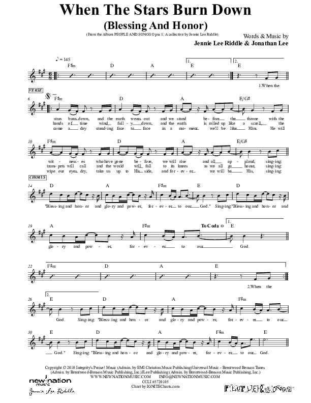 When The Stars Burn Down Lead Sheet (Jennie Riddle / People & Songs)