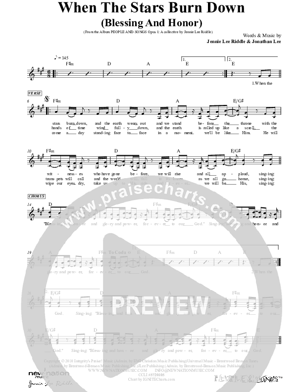 When The Stars Burn Down Lead Sheet (Jennie Riddle / People & Songs)