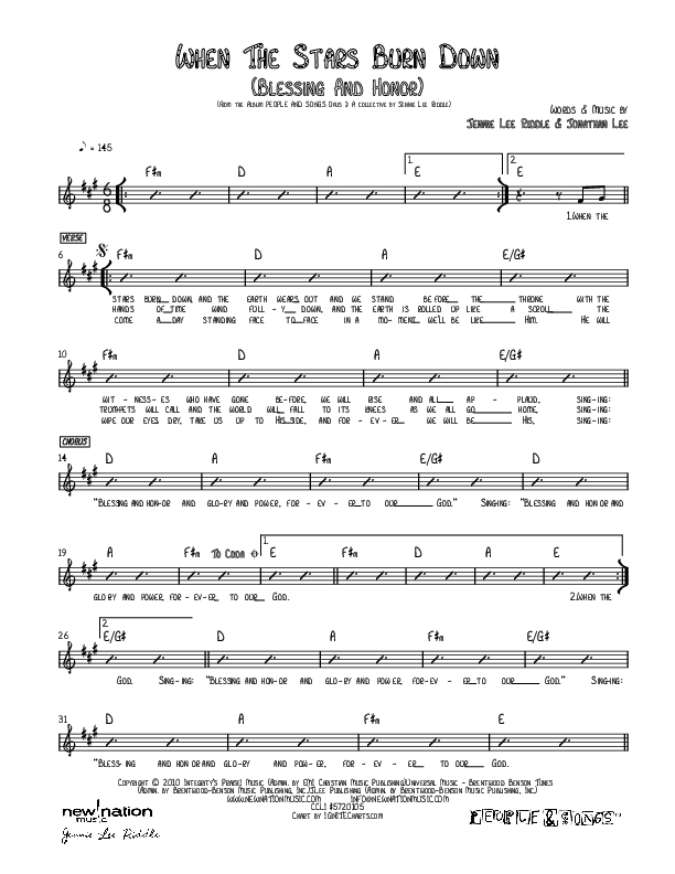When The Stars Burn Down Rhythm Chart (Jennie Riddle / People & Songs)