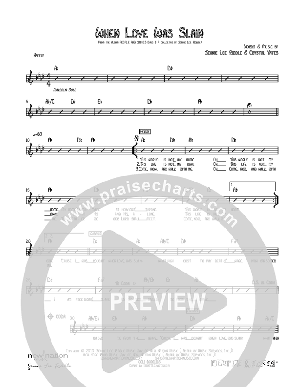 When Love Was Slain Chord Chart (Jennie Riddle / People & Songs)