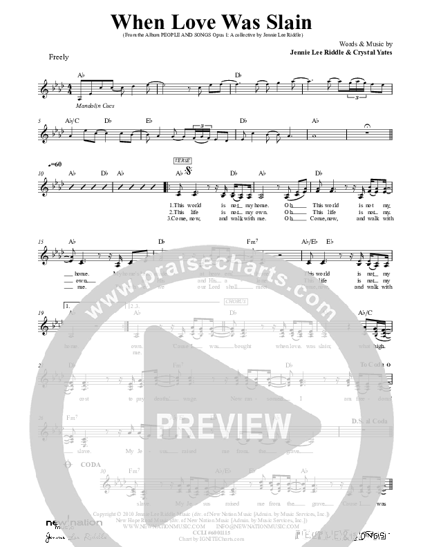 When Love Was Slain Lead Sheet (SAT) (Jennie Riddle / People & Songs)