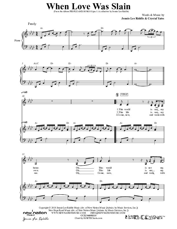 When Love Was Slain Piano/Vocal & Lead (Jennie Riddle / People & Songs)