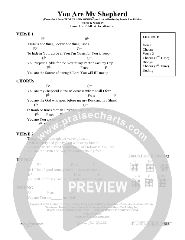 You Are My Shepherd Chord Chart (Jennie Riddle / People & Songs)