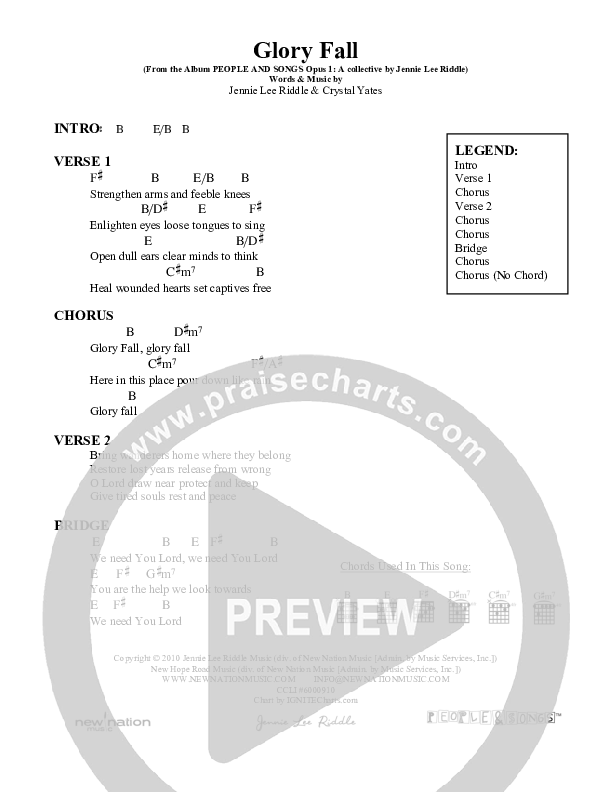 Glory Fall Chord Chart (Jennie Riddle / People & Songs)