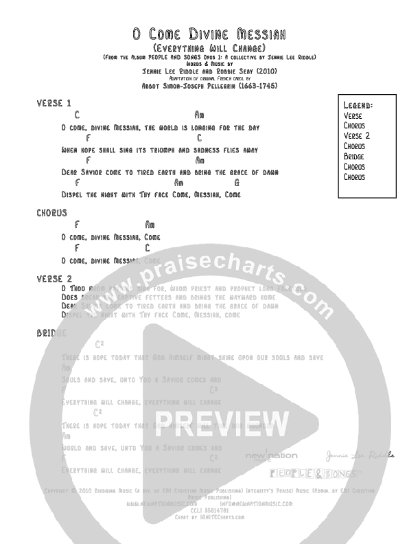O Come Divine Messiah Chords & Lyrics (Jennie Riddle / People & Songs)