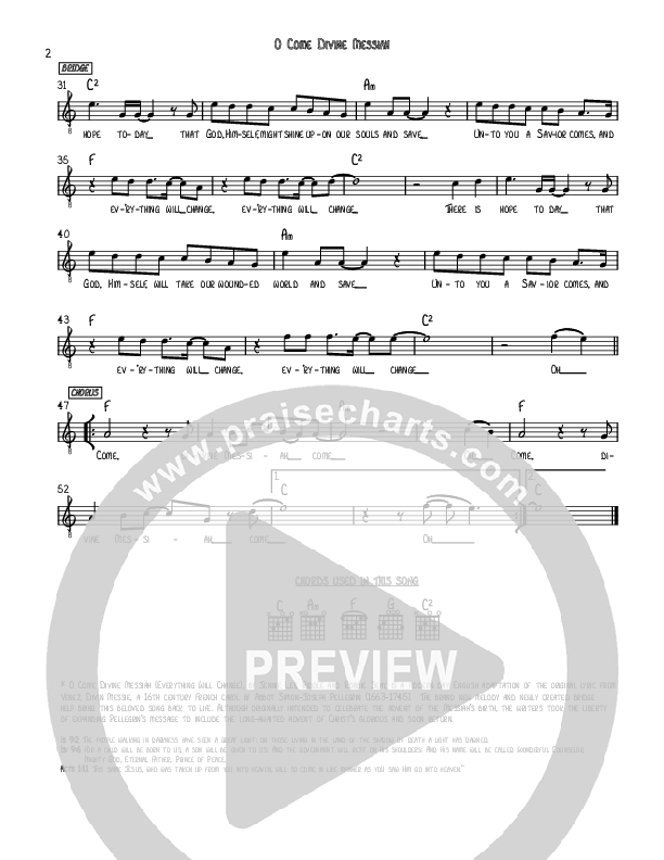 O Come Divine Messiah Lead Sheet (Jennie Riddle / People & Songs)