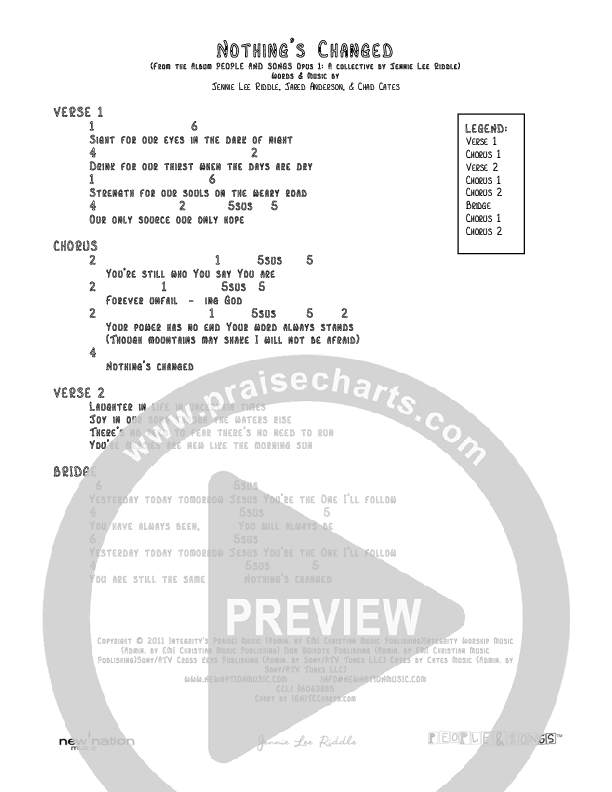 Nothing's Changed Chord Chart (Jennie Riddle / People & Songs)