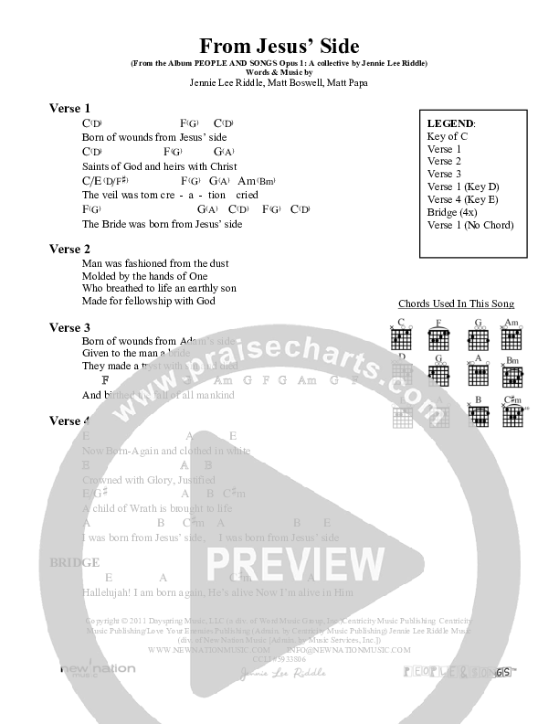 From Jesus' Side Chord Chart (Jennie Riddle / People & Songs)