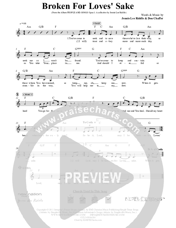 Broken For Love's Sake Lead Sheet (Jennie Riddle / People & Songs)