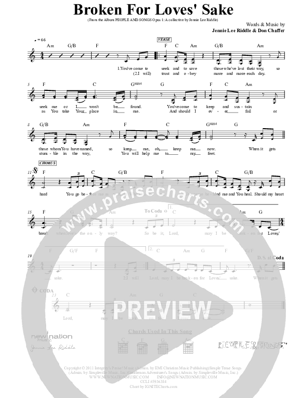 Broken For Love's Sake Lead Sheet (Jennie Riddle / People & Songs)