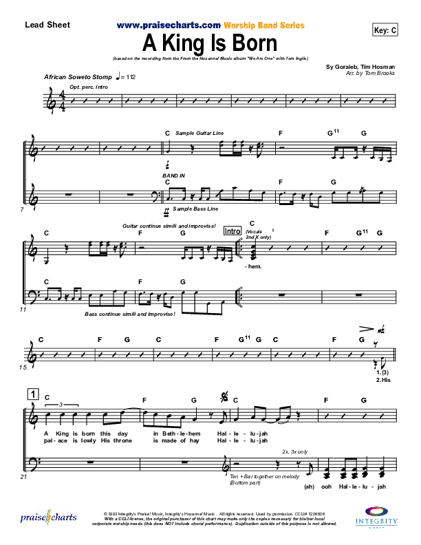 A King is Born Lead Sheet (SAT) (Tom Inglis)