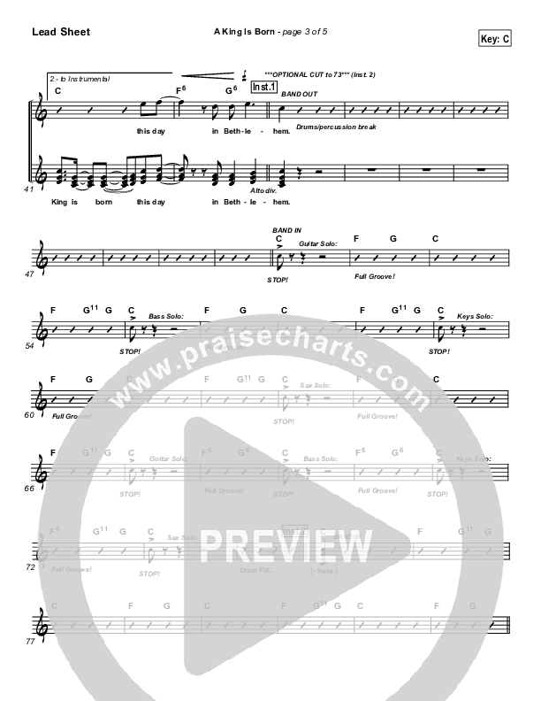 A King is Born Lead Sheet (SAT) (Tom Inglis)