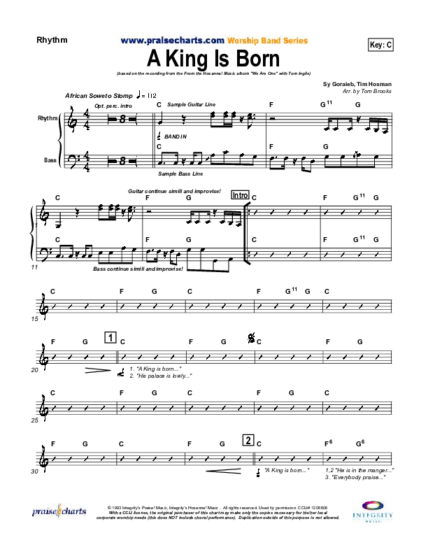 A King is Born Rhythm Chart (Tom Inglis)
