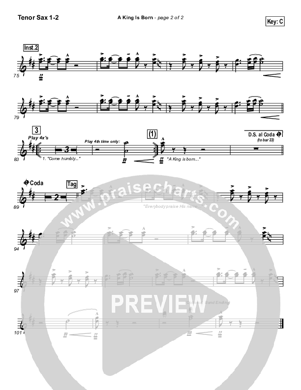 A King is Born Tenor Sax 1/2 (Tom Inglis)