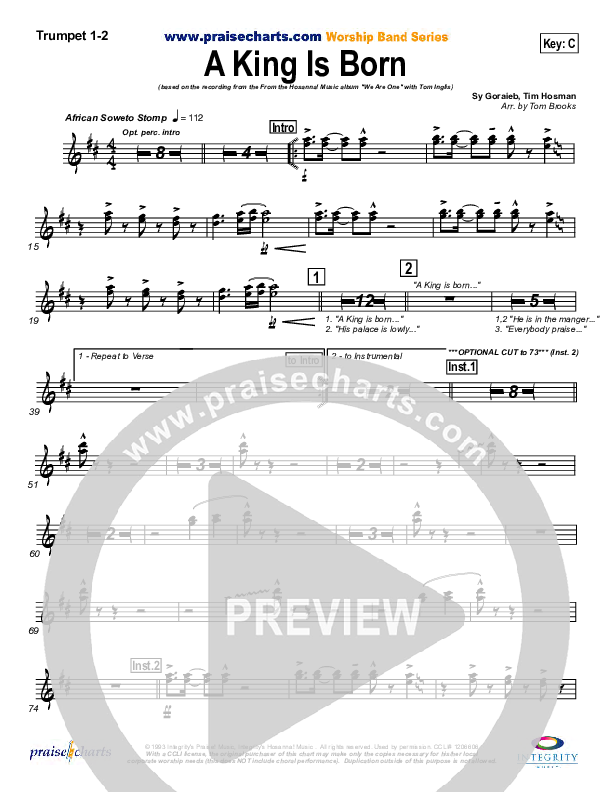 A King is Born Trumpet 1,2 (Tom Inglis)