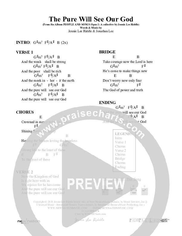 The Pure Will See Our God Chords & Lyrics (Jennie Riddle / People & Songs)