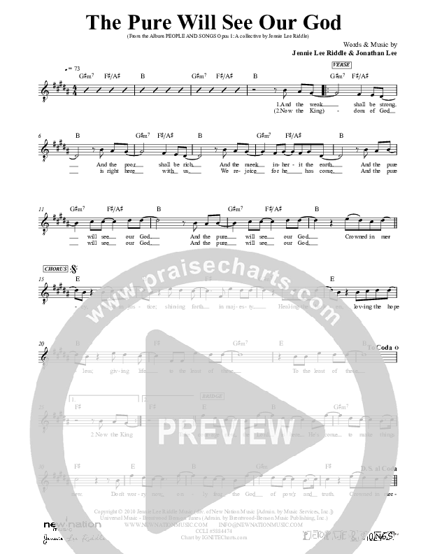 The Pure Will See Our God Lead Sheet (Jennie Riddle / People & Songs)