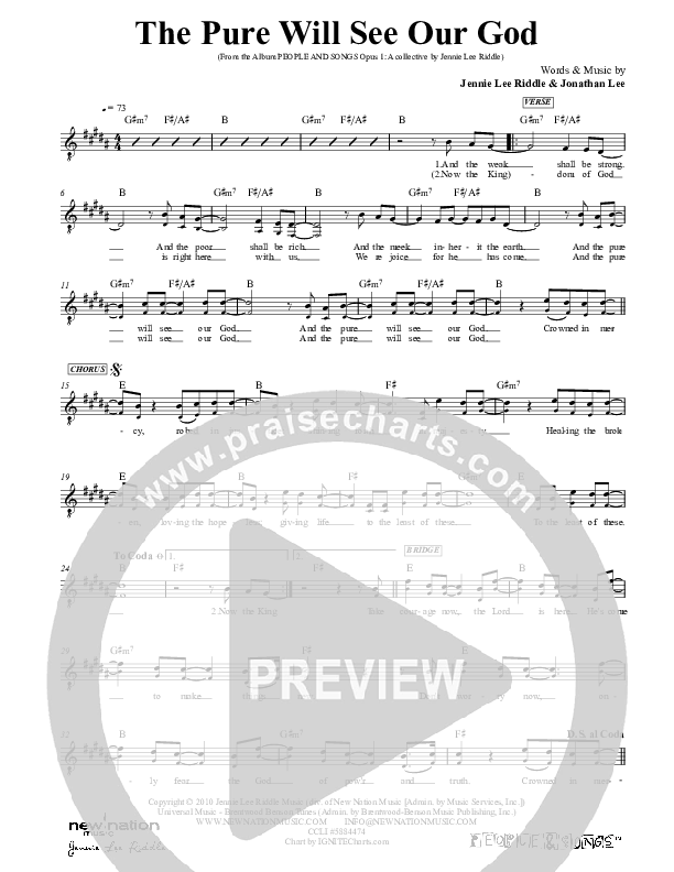 The Pure Will See Our God Lead Sheet (SAT) (Jennie Riddle / People & Songs)