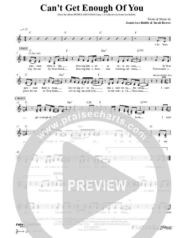 Can't Get Enough Of You Lead Sheet (SAT) (Jennie Riddle / People & Songs)