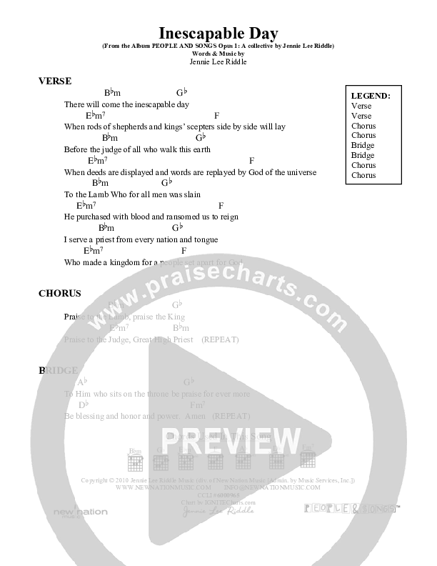 Inescapable Day Chord Chart (Jennie Riddle / People & Songs)