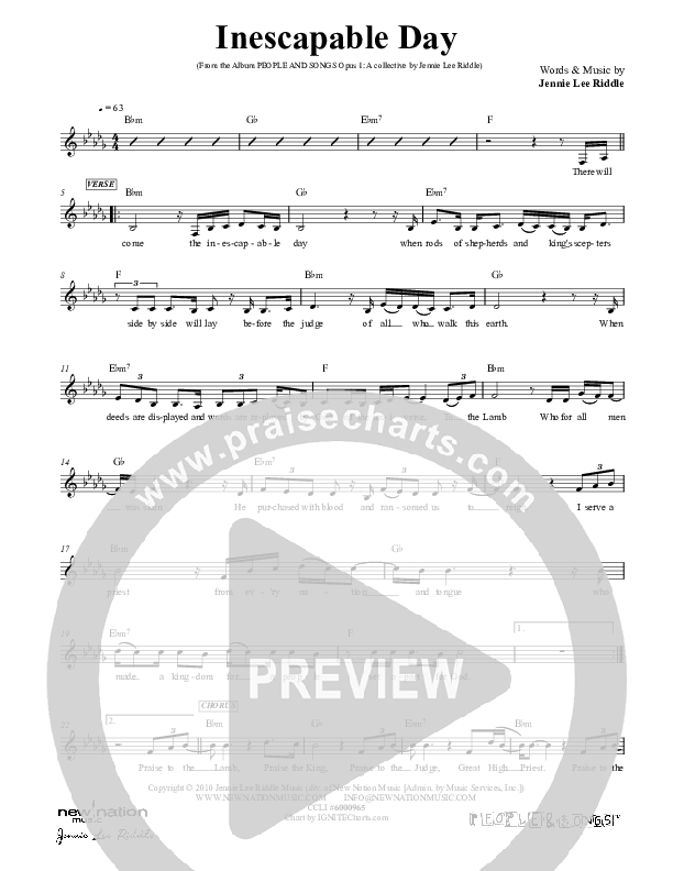 Inescapable Day Lead Sheet (Jennie Riddle / People & Songs)