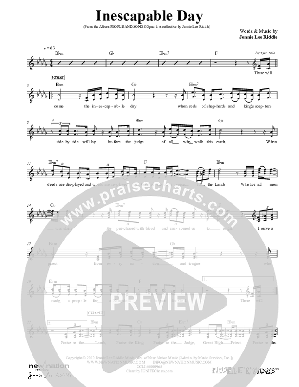 Inescapable Day Lead Sheet (SAT) (Jennie Riddle / People & Songs)
