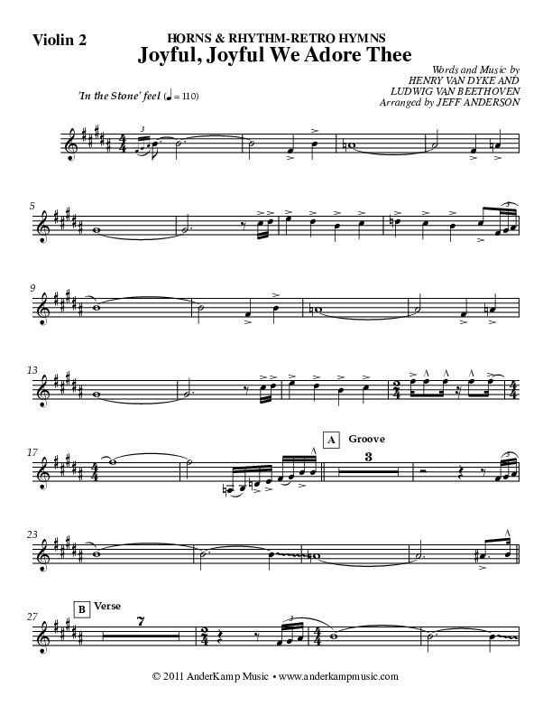 Joyful Joyful (Instrumental) Violin 2 (Jeff Anderson)