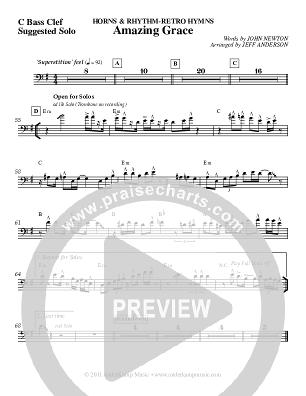 Amazing Grace (Instrumental) C Bass Clef Melody (Jeff Anderson)
