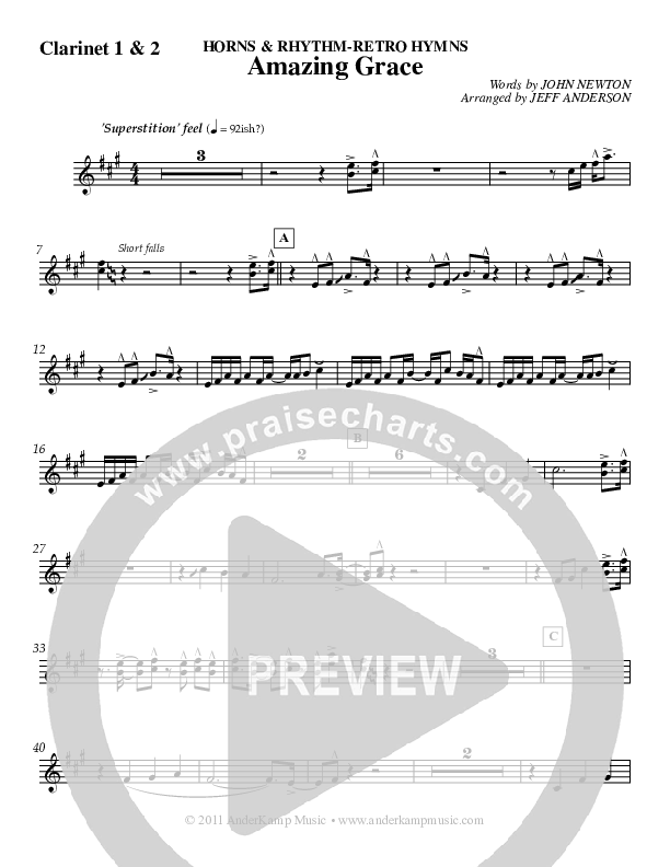 Amazing Grace (Instrumental) Clarinet 1/2 (Jeff Anderson)