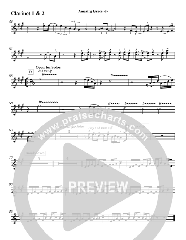 Amazing Grace (Instrumental) Clarinet 1/2 (Jeff Anderson)