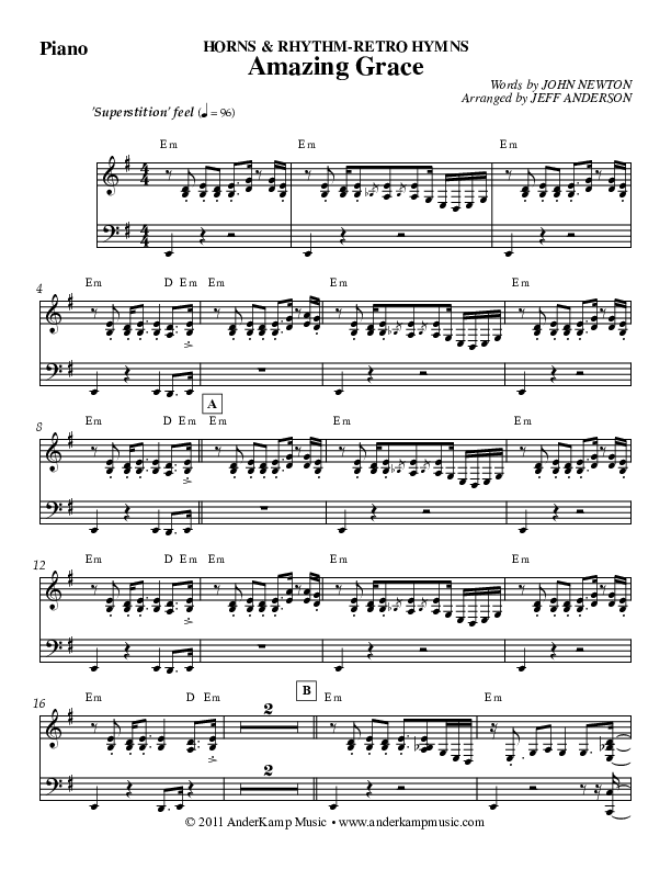 Amazing Grace (Instrumental) Piano Sheet (Jeff Anderson)