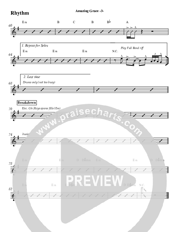 Amazing Grace (Instrumental) Rhythm Chart (Jeff Anderson)