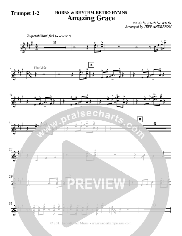 Amazing Grace (Instrumental) Trumpet 1,2 (Jeff Anderson)
