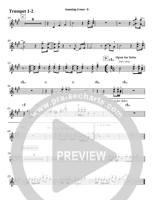 Amazing Grace (Instrumental) Trumpet 1,2 (Jeff Anderson)